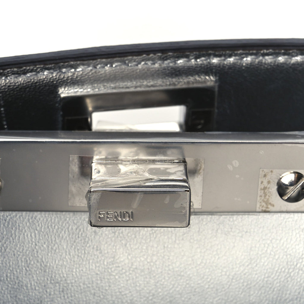 Crystal Vitello Laminato FF Petite Peekaboo I SEE U Satchel Crystal Argento