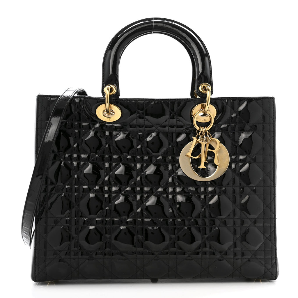 Patent Cannage Large Lady Dior Black