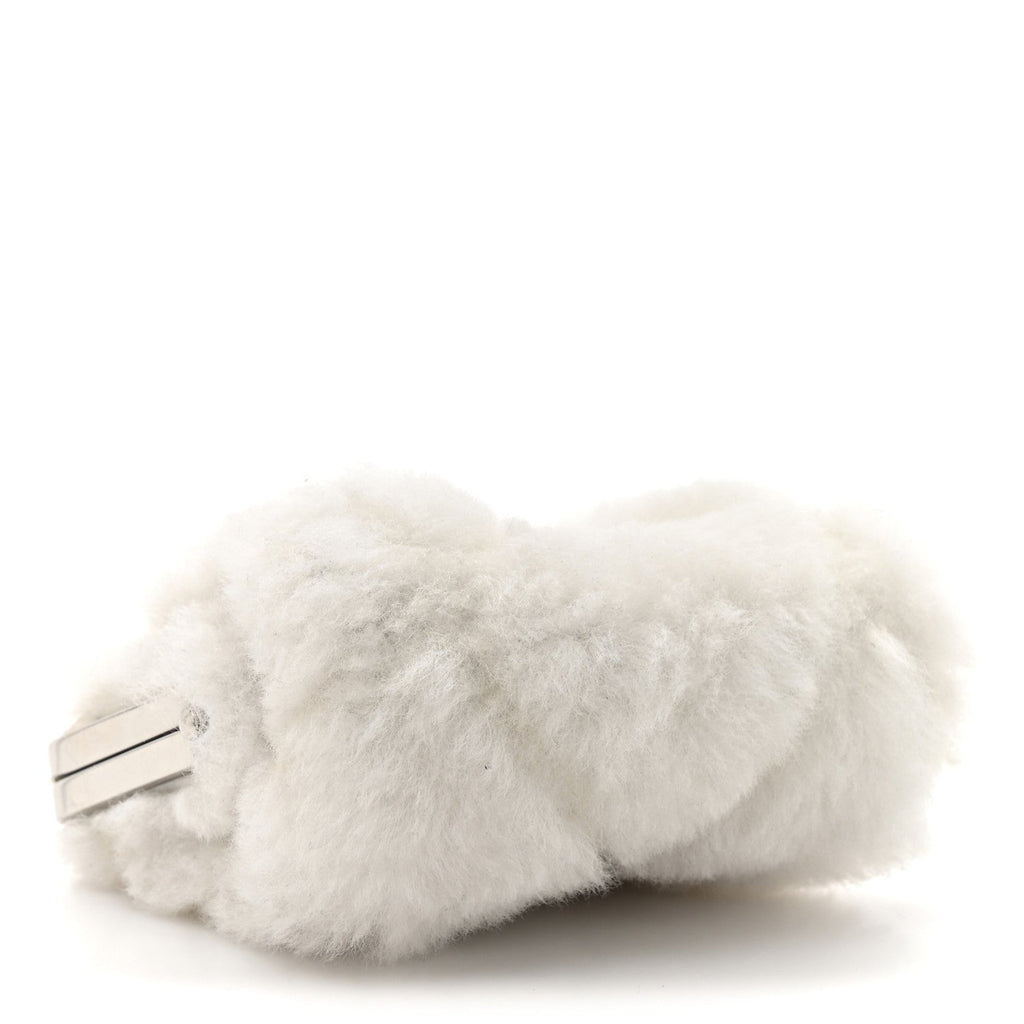 Shearling Sheepskin Lambskin Quilted Clutch With Chain White