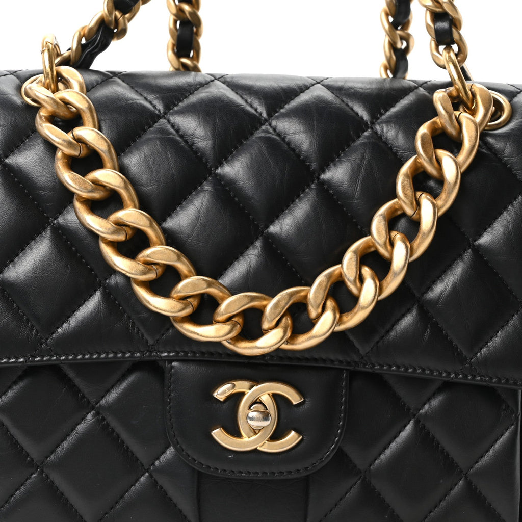 Aged Calfskin Quilted Double You Backpack Black