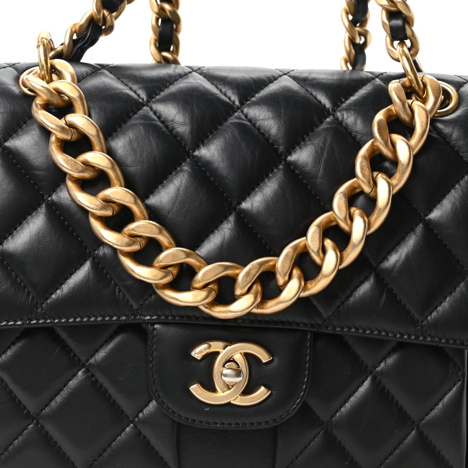 Aged Calfskin Quilted Double You Backpack Black