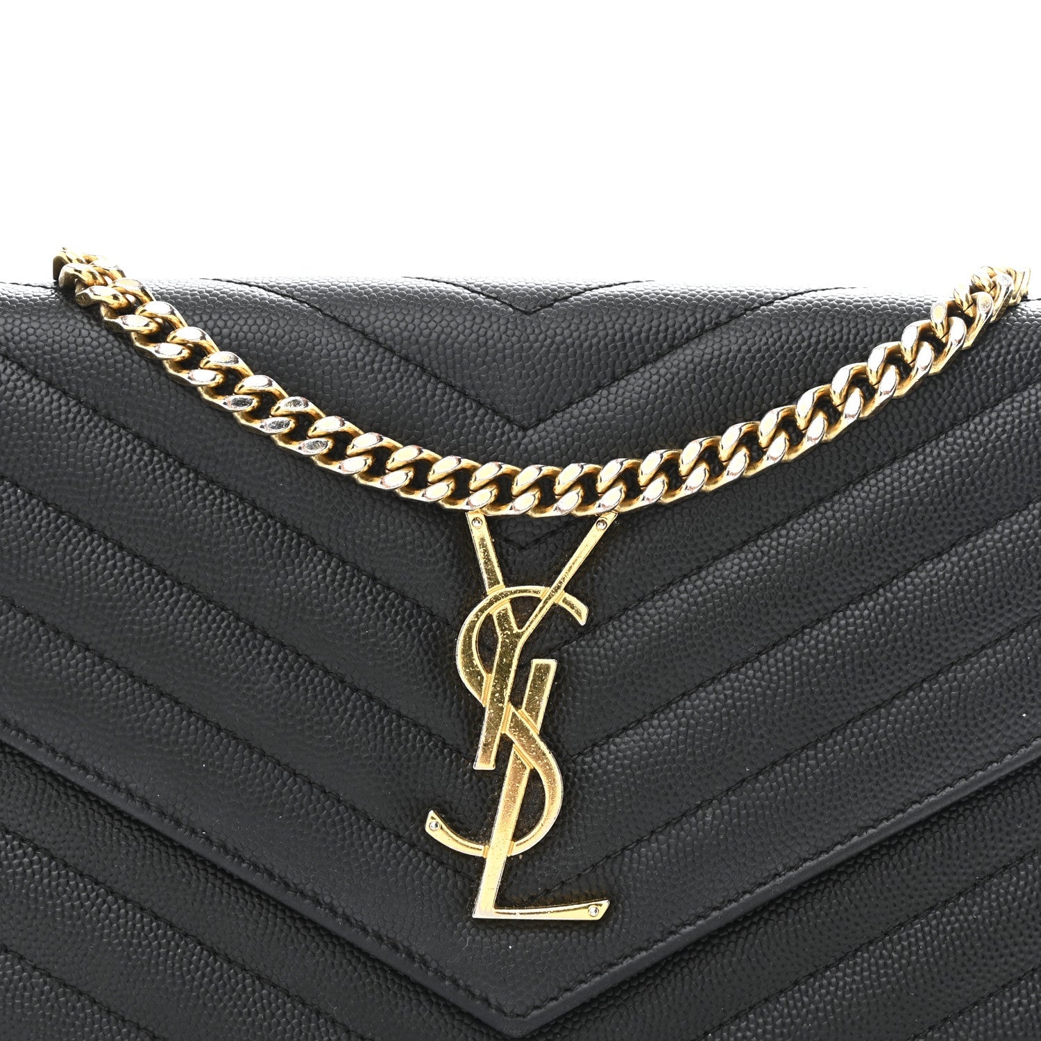Grain De Poudre Matelasse Chevron Monogram Chain Wallet Black