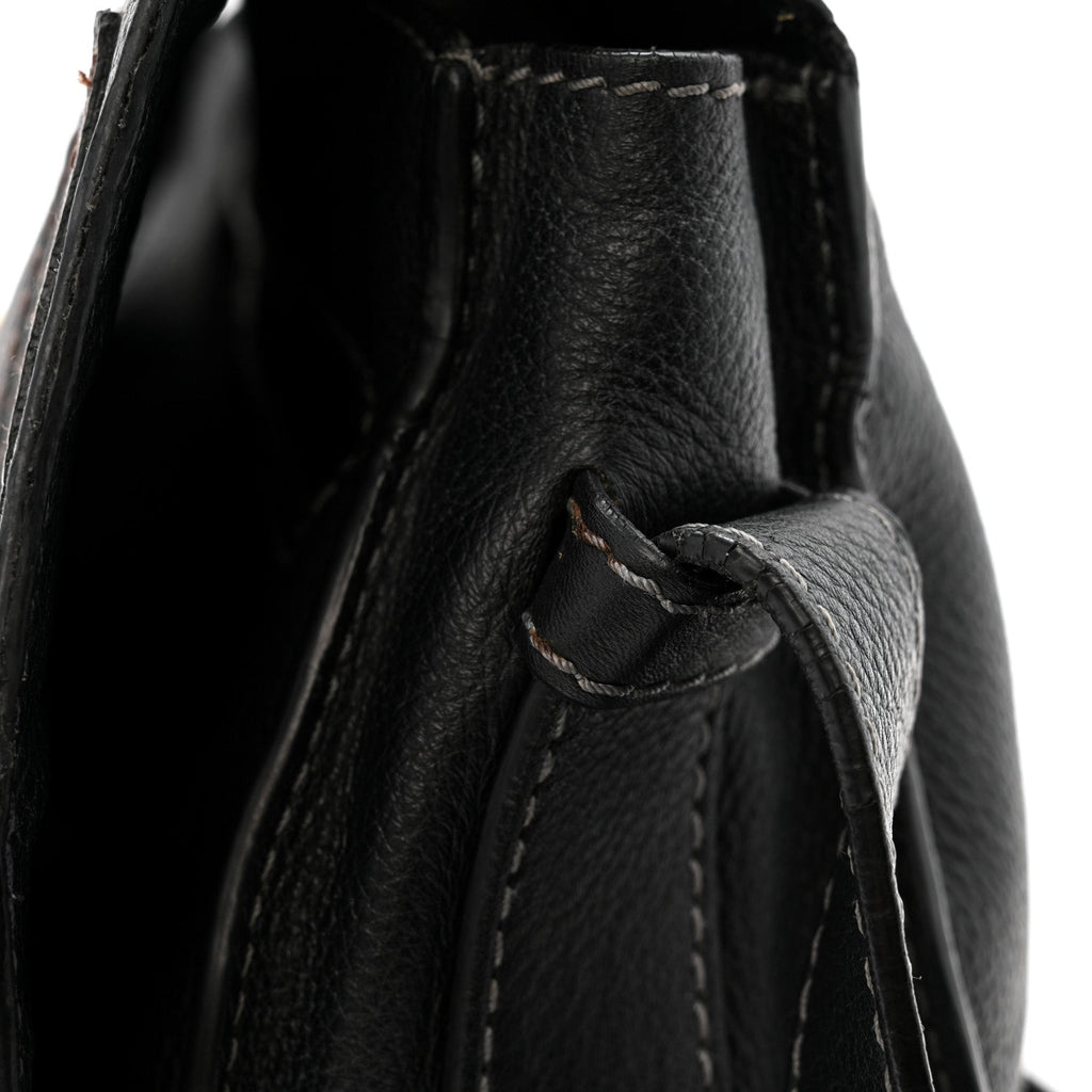 Grained Calfskin Medium Marcie Saddle Bag Black