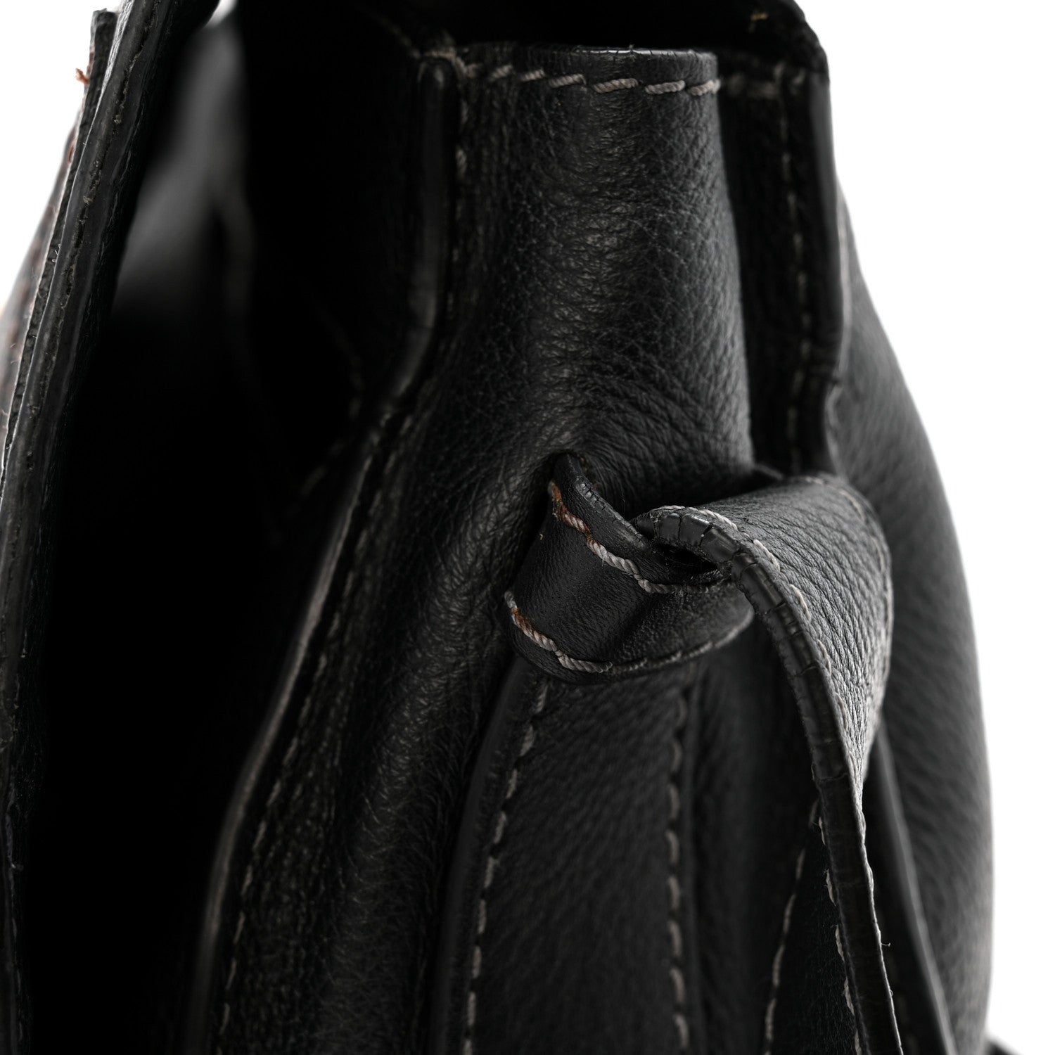Grained Calfskin Medium Marcie Saddle Bag Black