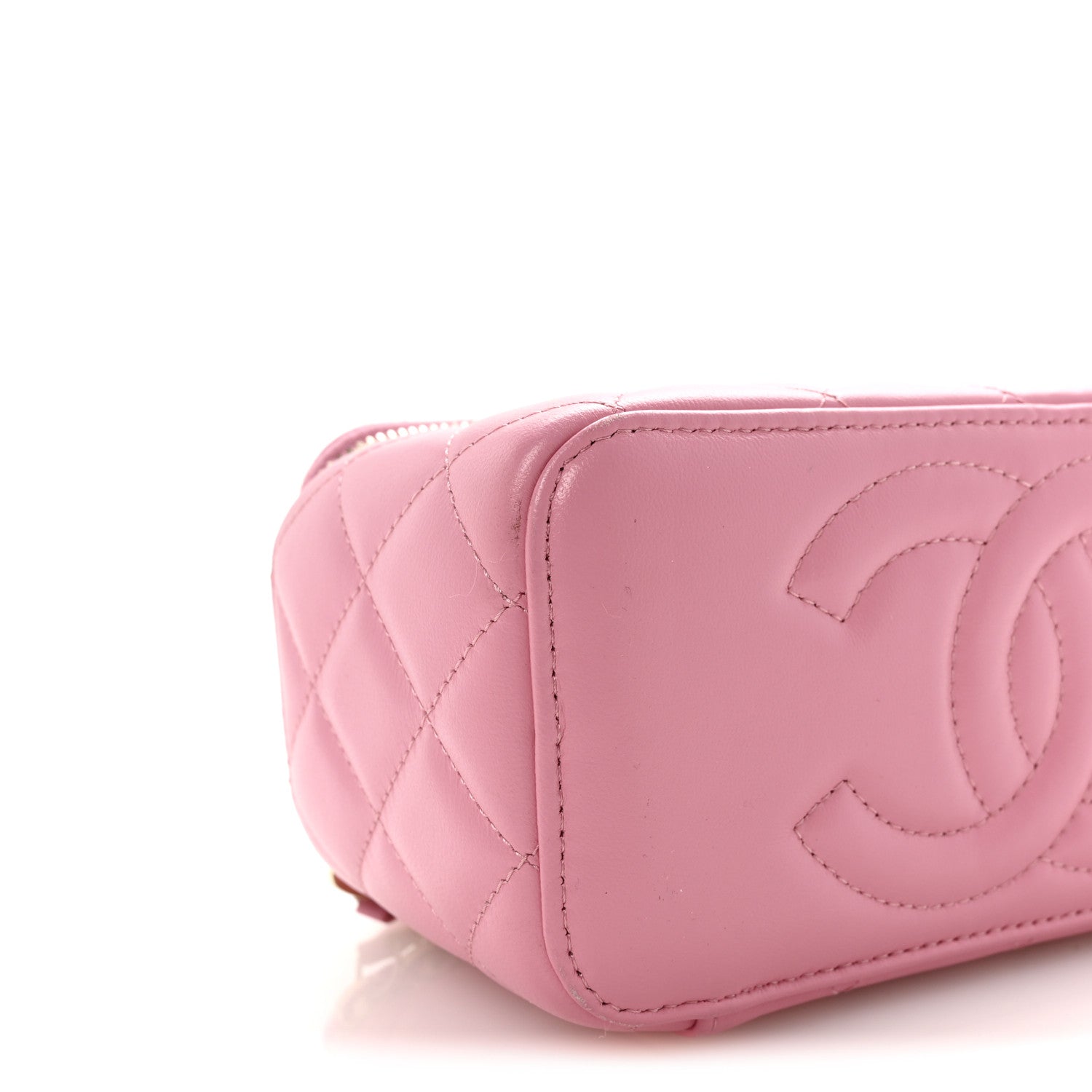 Lambskin Quilted Small Top Handle Vanity Case With Chain Pink