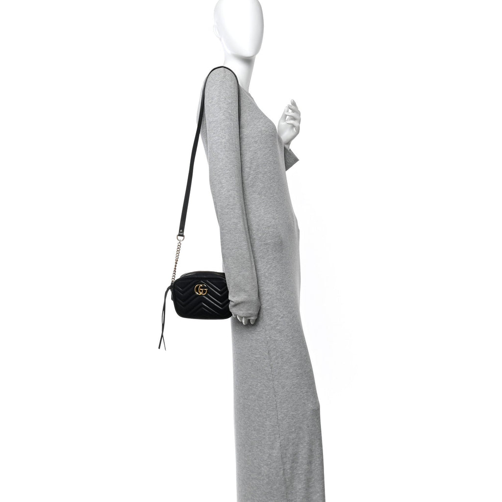 Calfskin Matelasse Mini GG Marmont Chain Shoulder Bag Black
