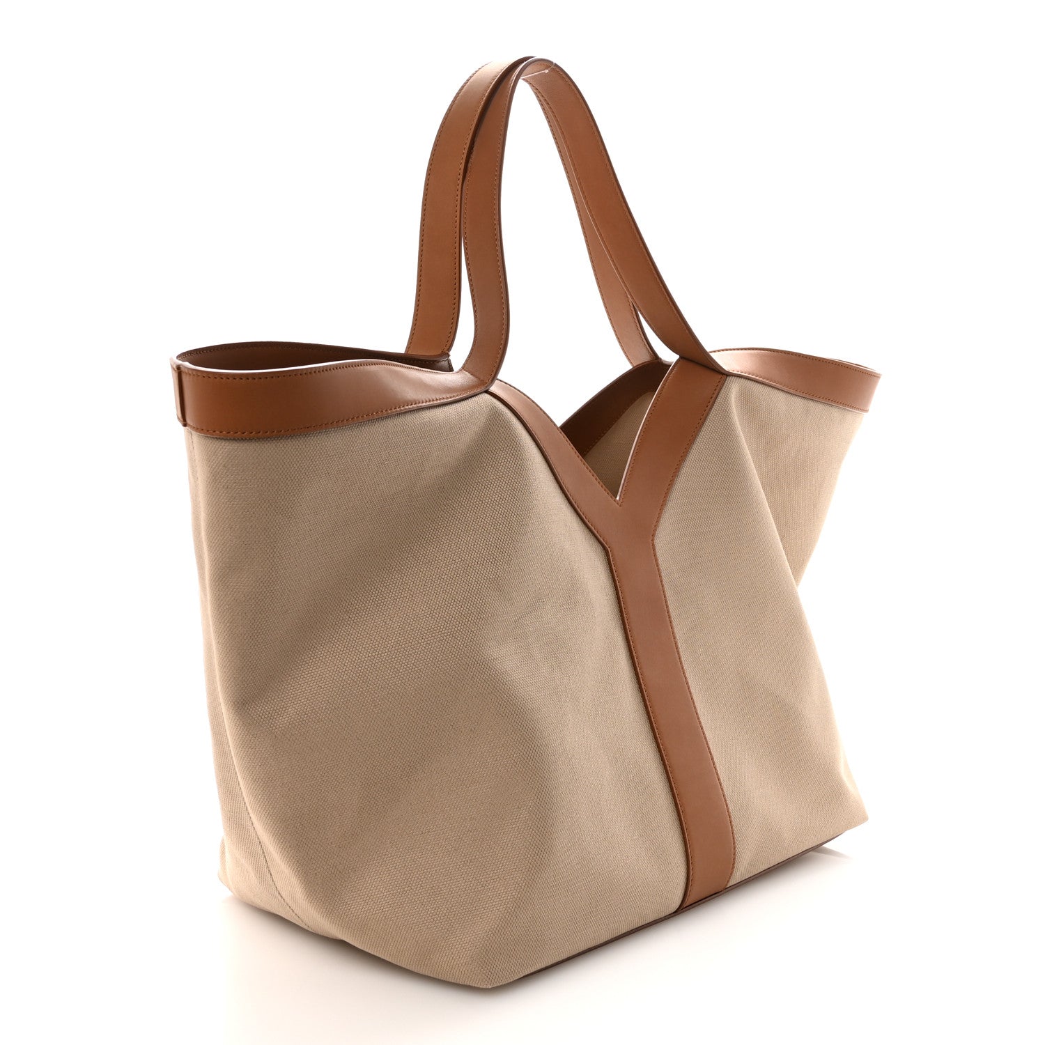 Canvas Calfskin Y Tote Tan Natural