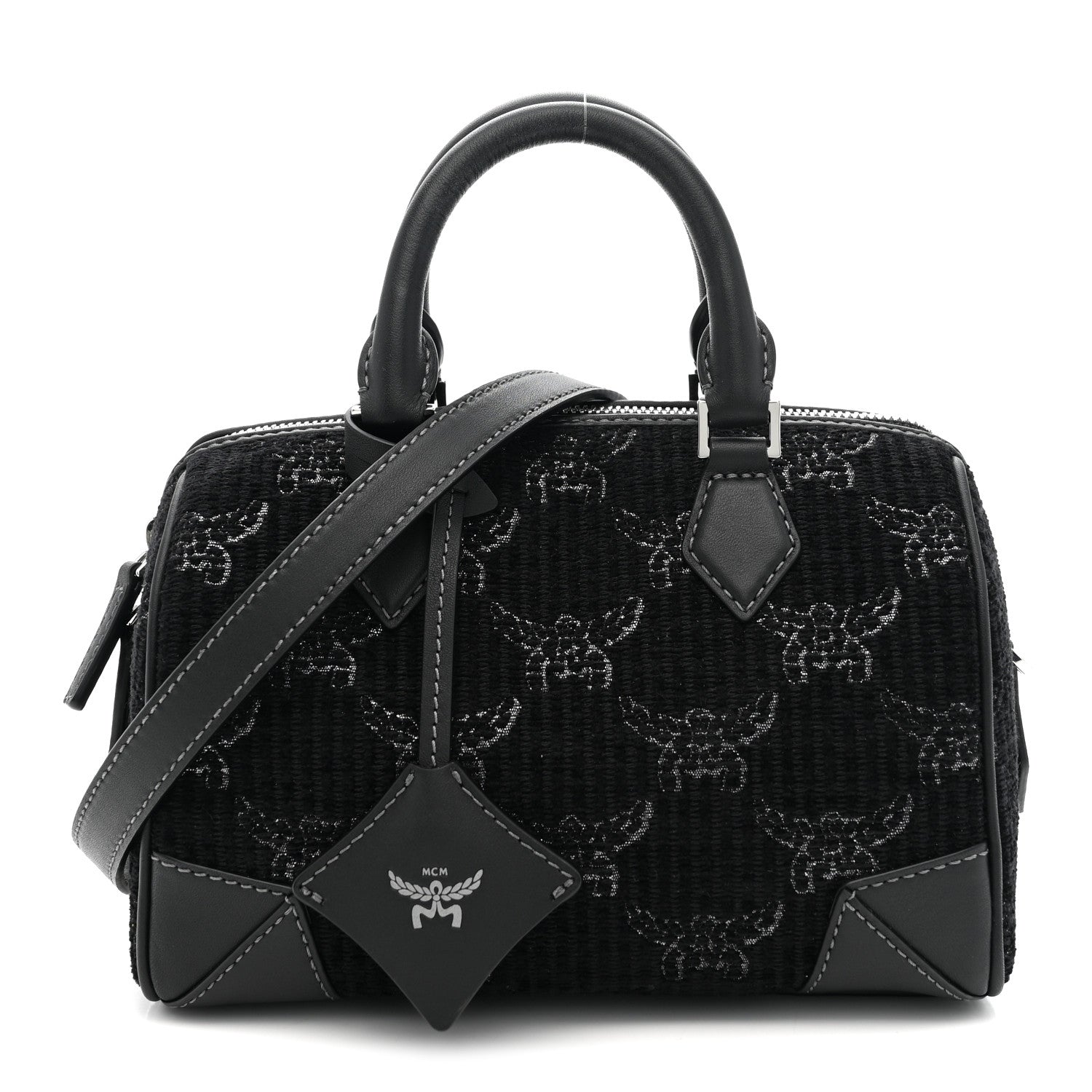 Lauretos Lurex Jacquard Small Ella Boston Bag Black