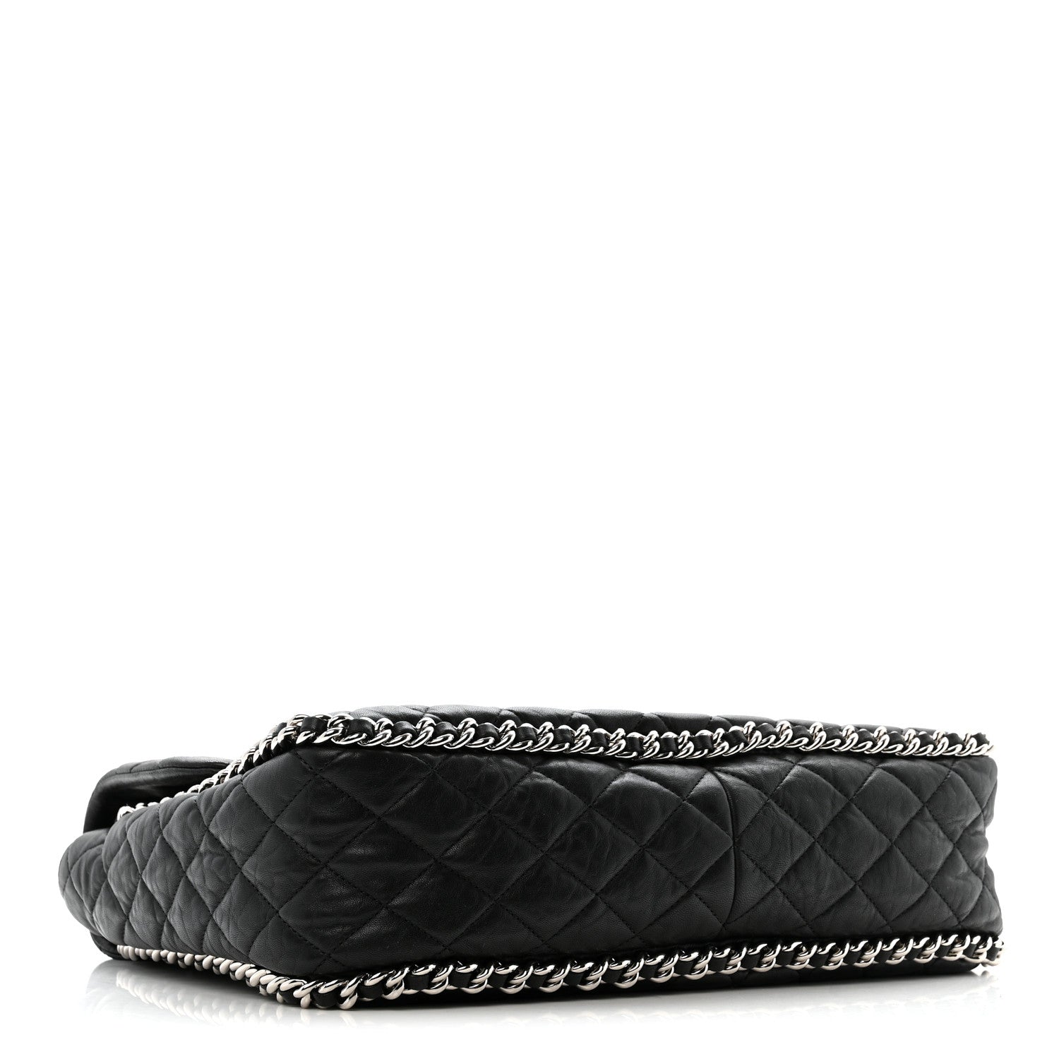 Washed Lambskin Quilted Maxi Chain Around Flap Black