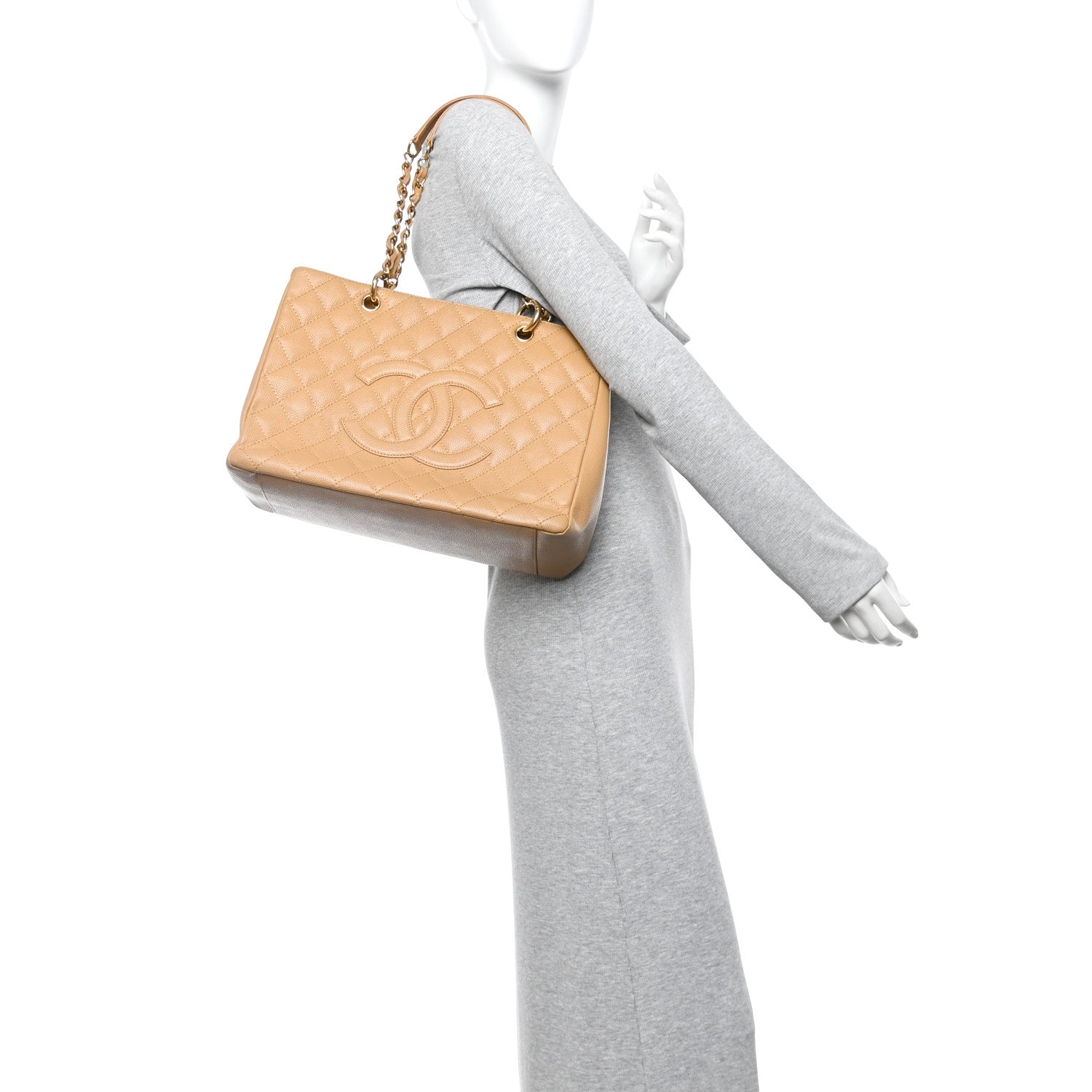 Caviar Quilted Grand Shopping Tote GST Dark Beige