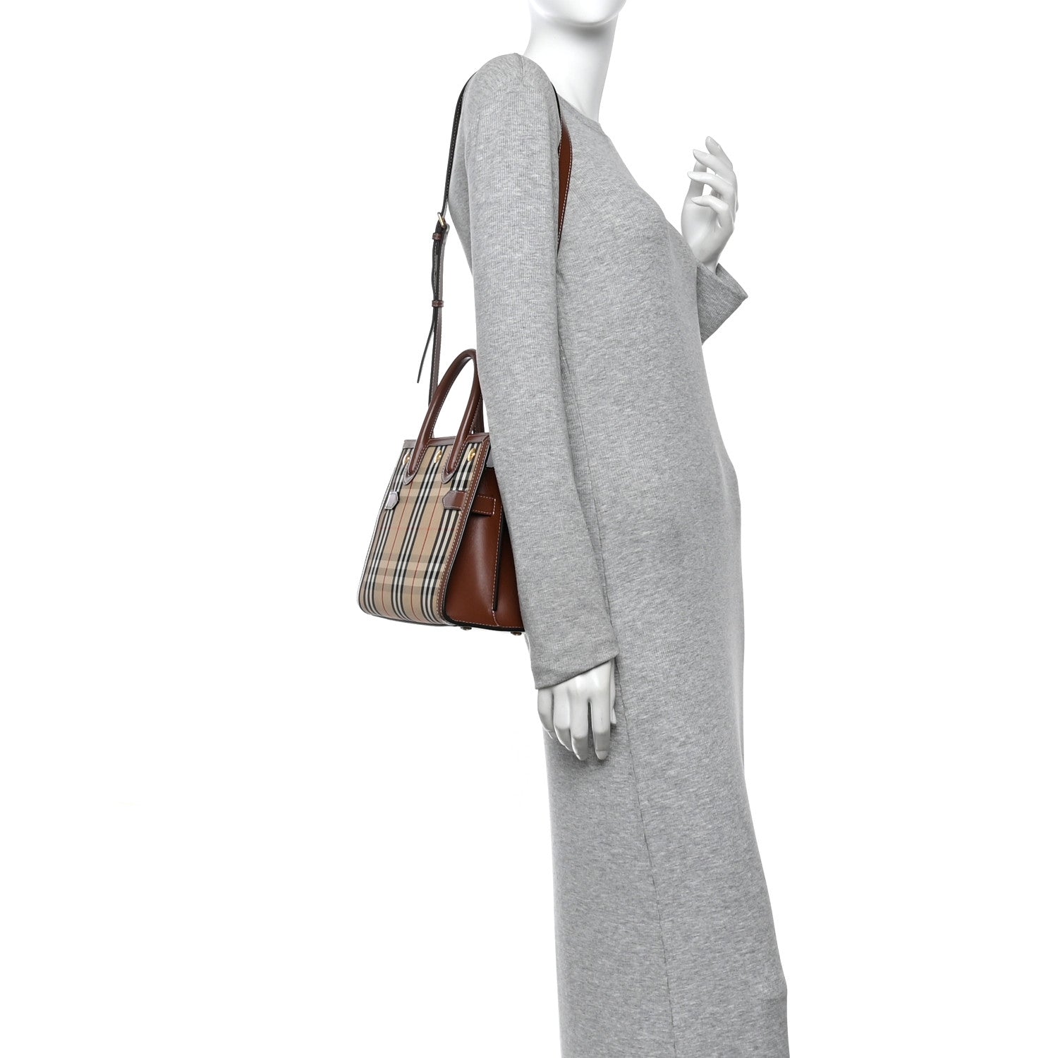 Calfskin Vintage Check Two Handle Title Bag Archive Beige