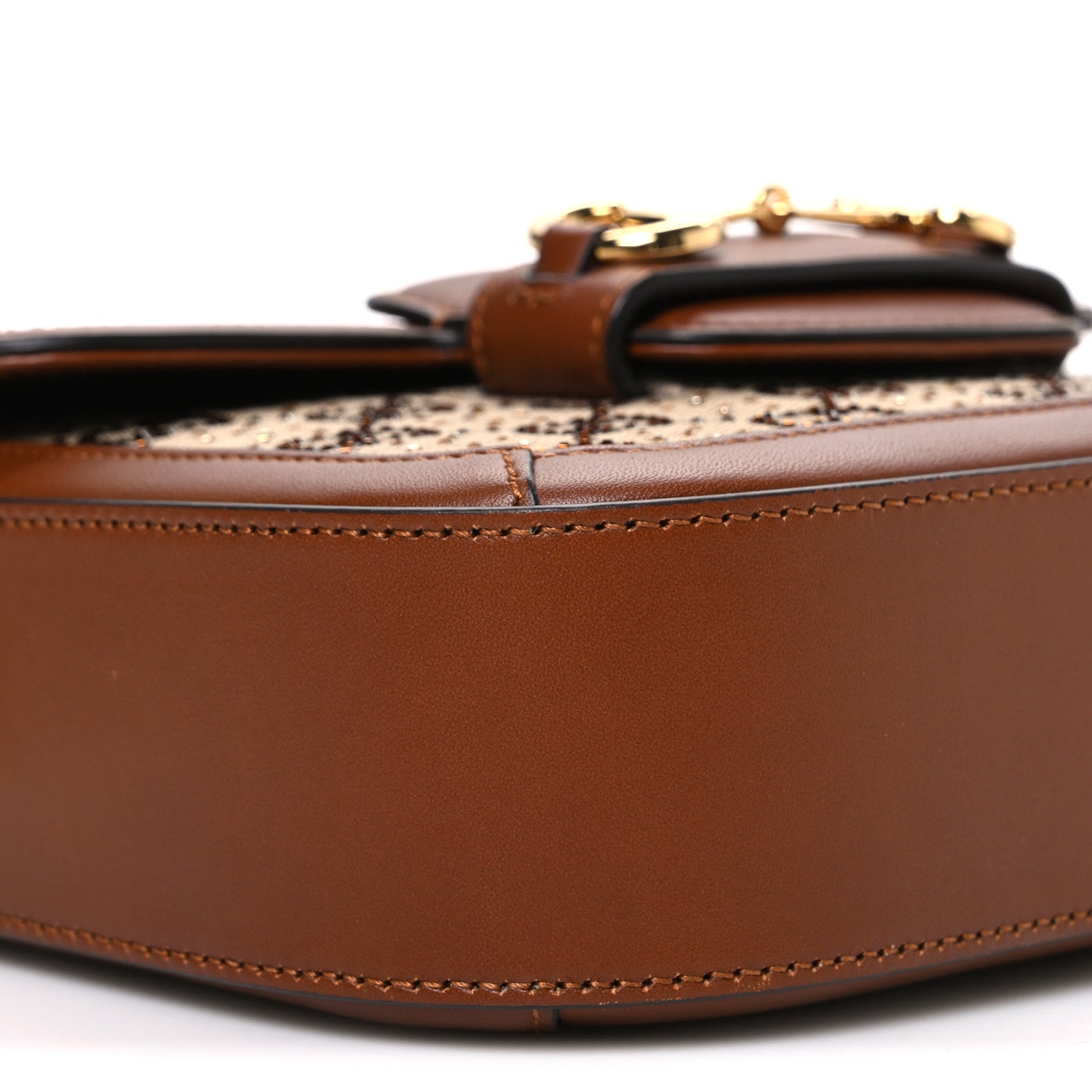 New Canvas Charisma Calfskin Crystal GG Monogram Mini Horsebit 1955 Shoulder Bag Camel Ebony