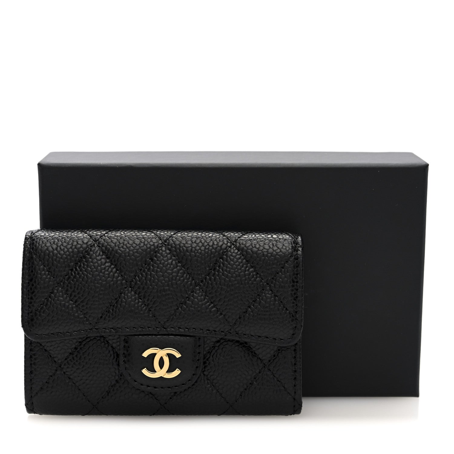 Caviar Quilted Flap  Holder Wallet Black