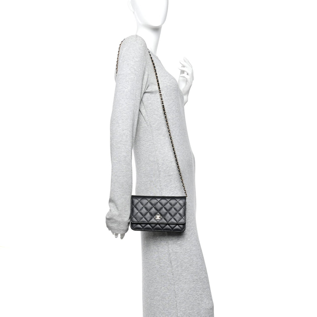 Lambskin Quilted Wallet On Chain WOC Black