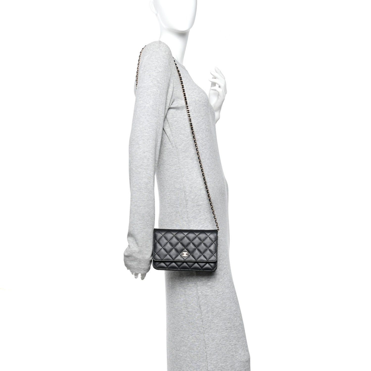 Lambskin Quilted Wallet On Chain WOC Black