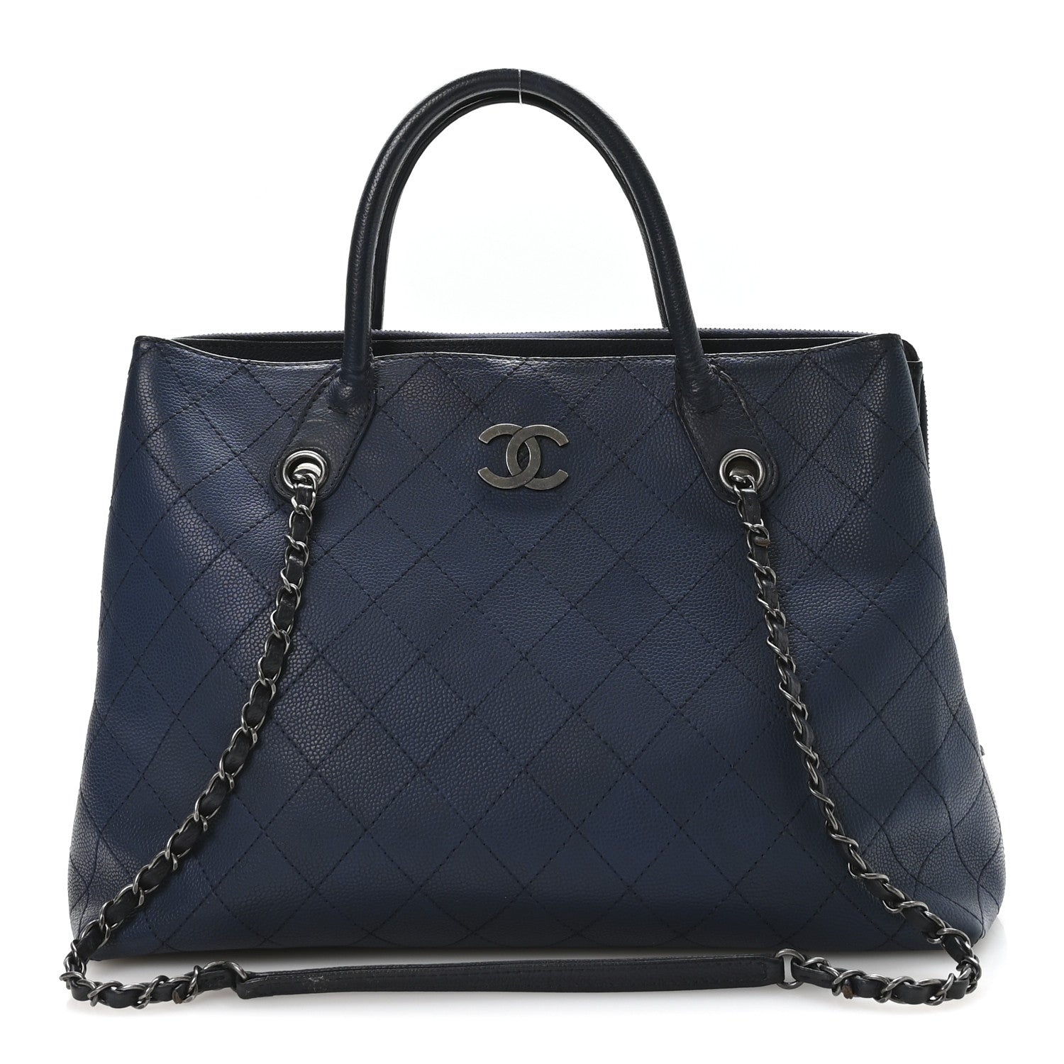 Grained Vegetal Calfskin Urban Shopping Tote Blue