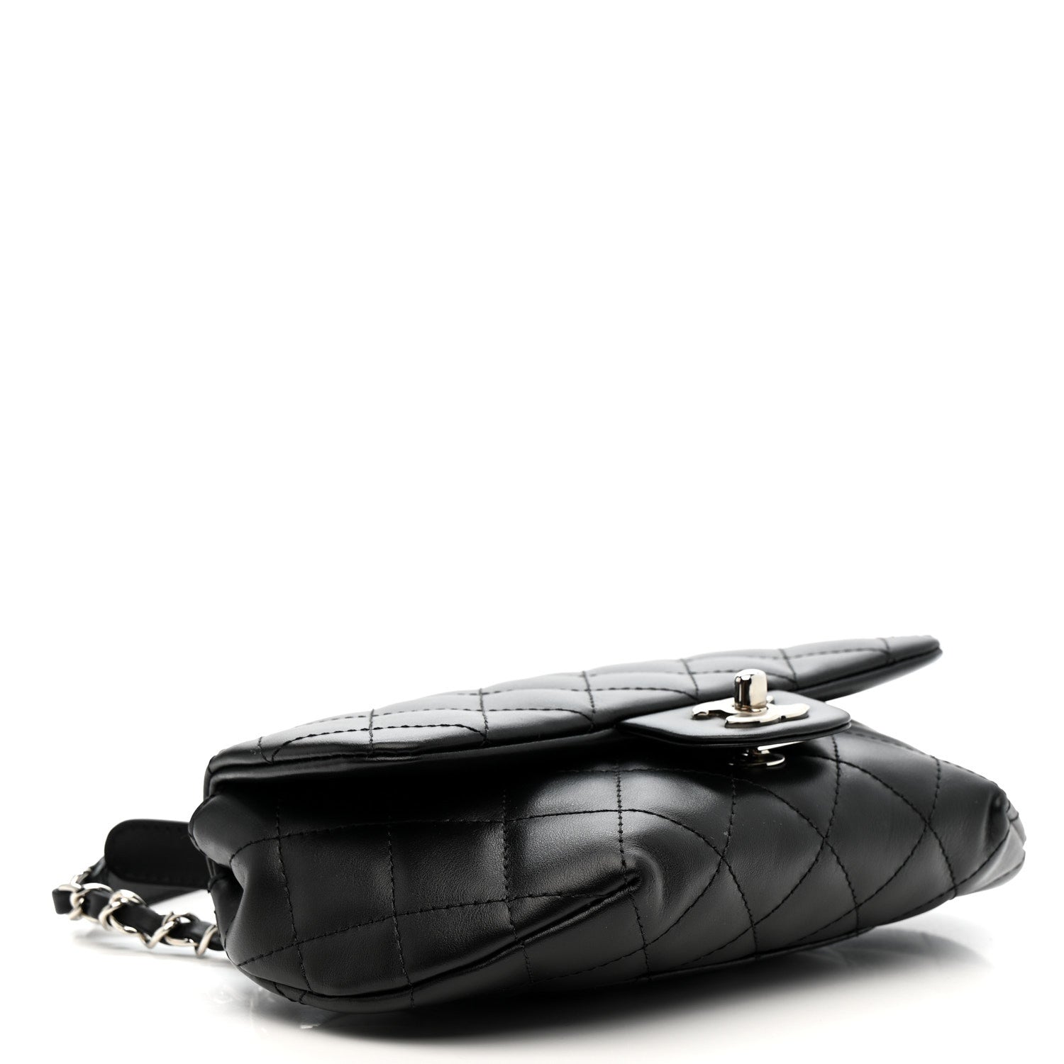 Calfskin Quilted CC Uniform Flap Belt Bag Black