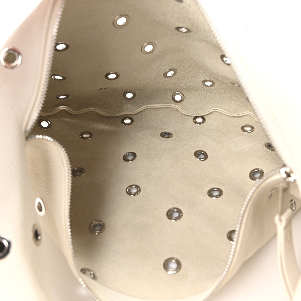 Pebbled Calfskin Grommet Medium Olivia Hobo Dark Ivory