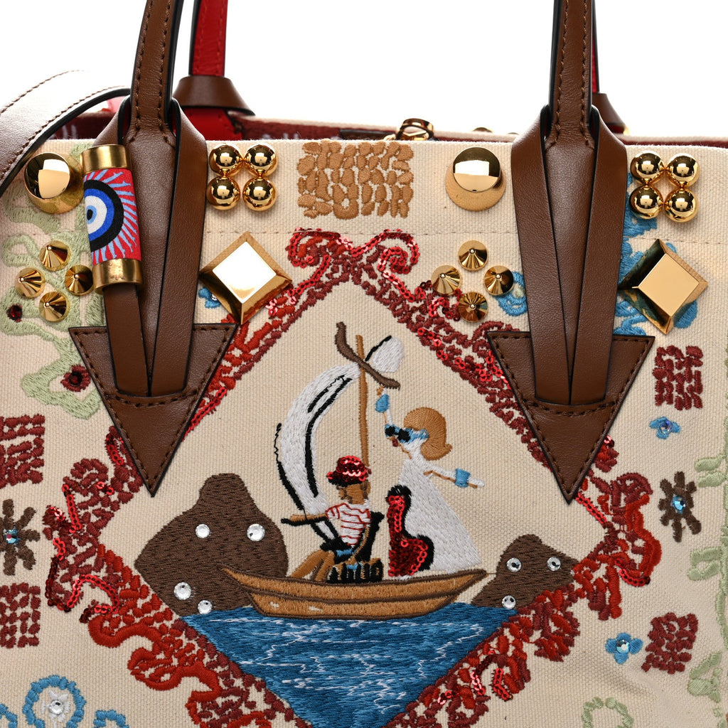 Frise Broderie Calfskin Greekaba Tote Biscotto Multicolor