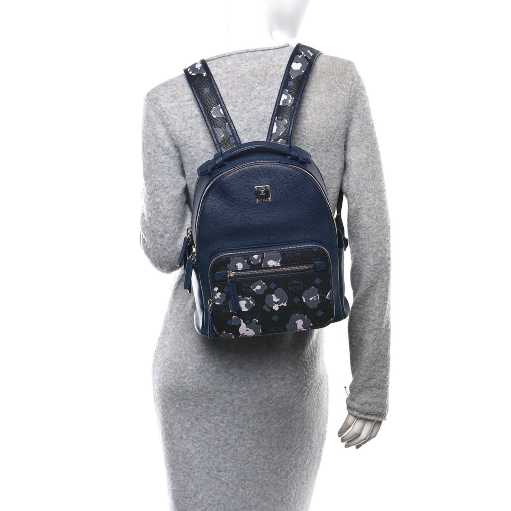 Calfskin Visetos Floral Leopard Klassik Small Stark Backpack Blue Black