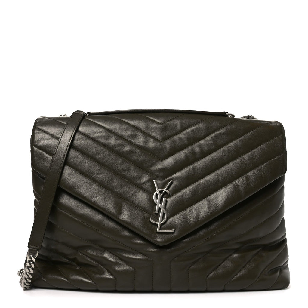 Calfskin Y Quilted Monogram Large Loulou Chain Satchel Kaki Fonce