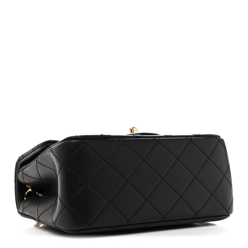 Lambskin Quilted Enamel Mini Pearl Crush Flap Black