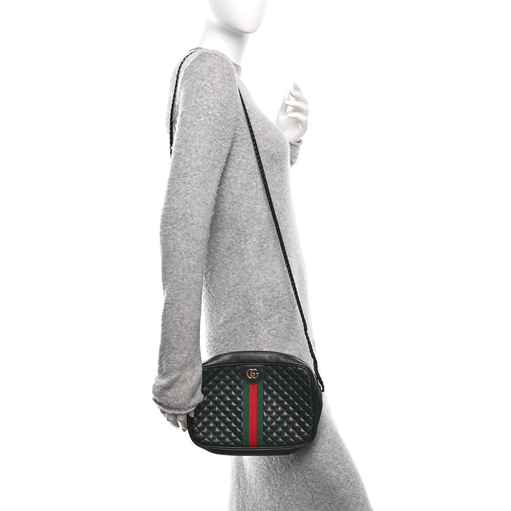Calfskin Web Trapuntata Small GG Shoulder Bag Black
