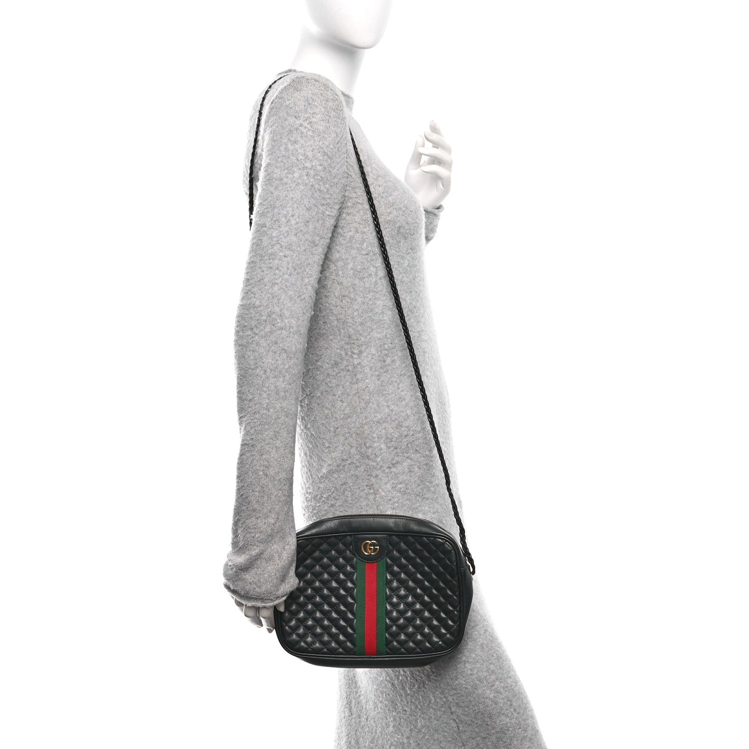 Calfskin Web Trapuntata Small GG Shoulder Bag Black