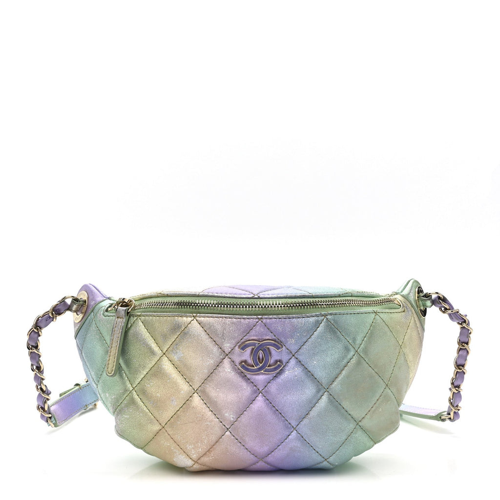 Gradient Metallic Lambskin Quilted Walking Mood Waist Bag Fanny Pack Pink Purple Green