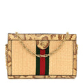 Raffia Elaphe GG Small Ophidia Chain Shoulder Bag Natural Cream Brown
