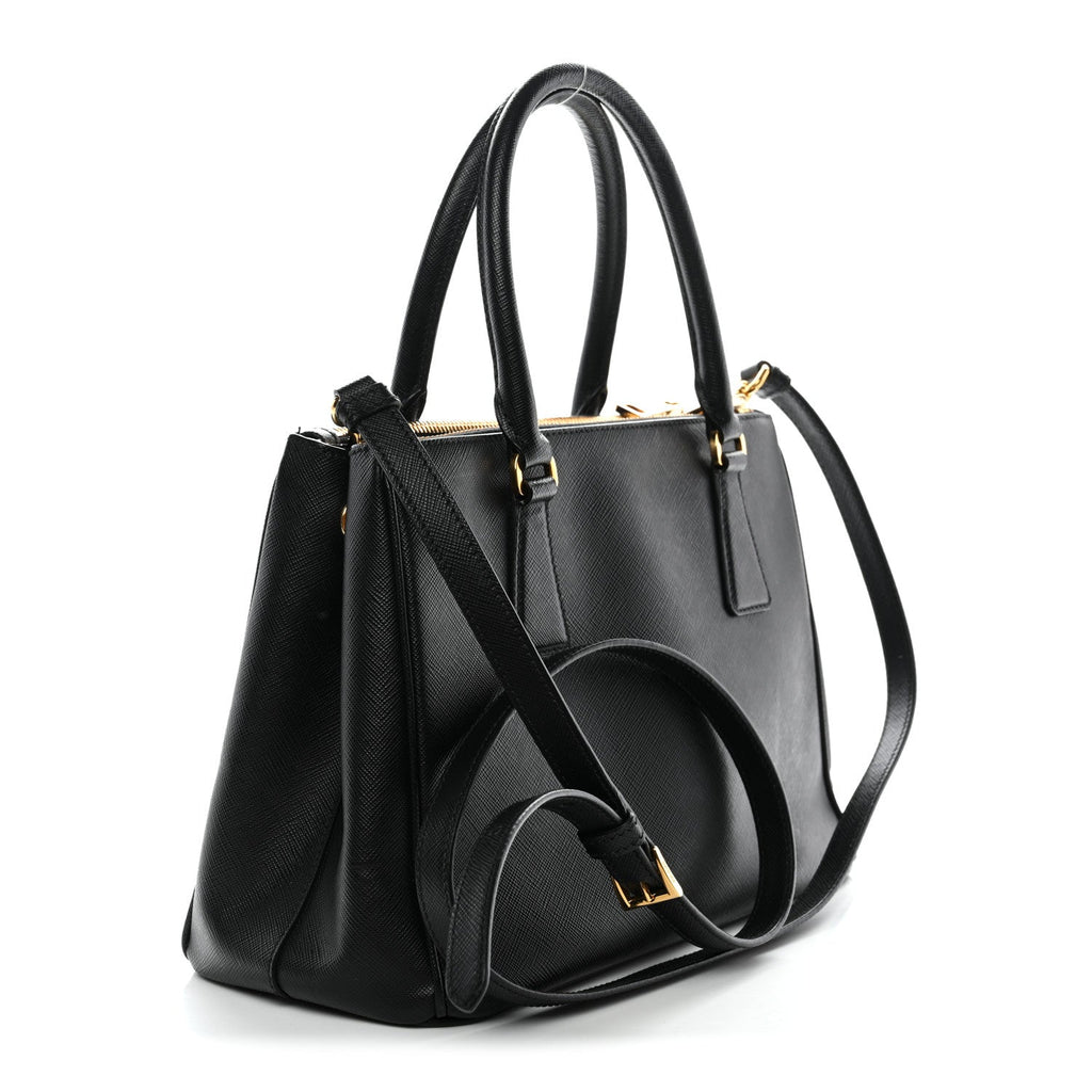 Saffiano Small Galleria Double Zip Tote Black