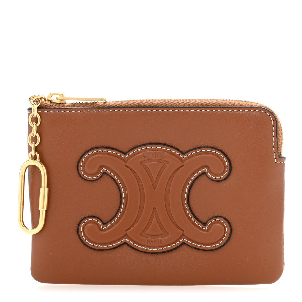 Smooth Calfskin Cuir Triomphe Coin and  Pouch With Hook Tan