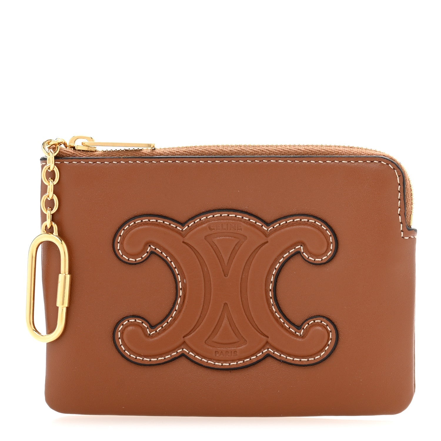 Smooth Calfskin Cuir Triomphe Coin and  Pouch With Hook Tan