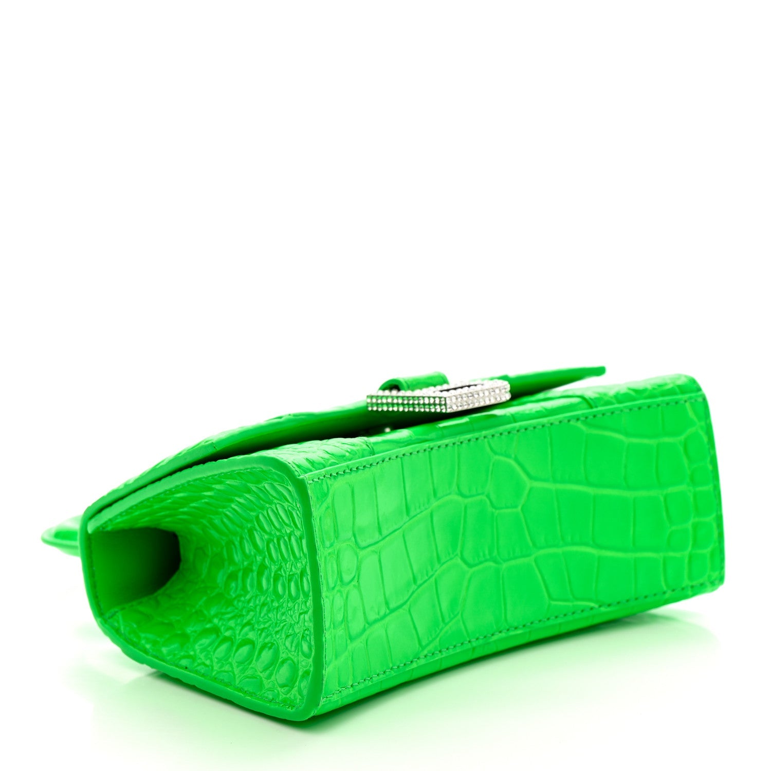 Shiny Calfskin Strass Crocodile Embossed Hourglass Top Handle Bag XS Fluo Green