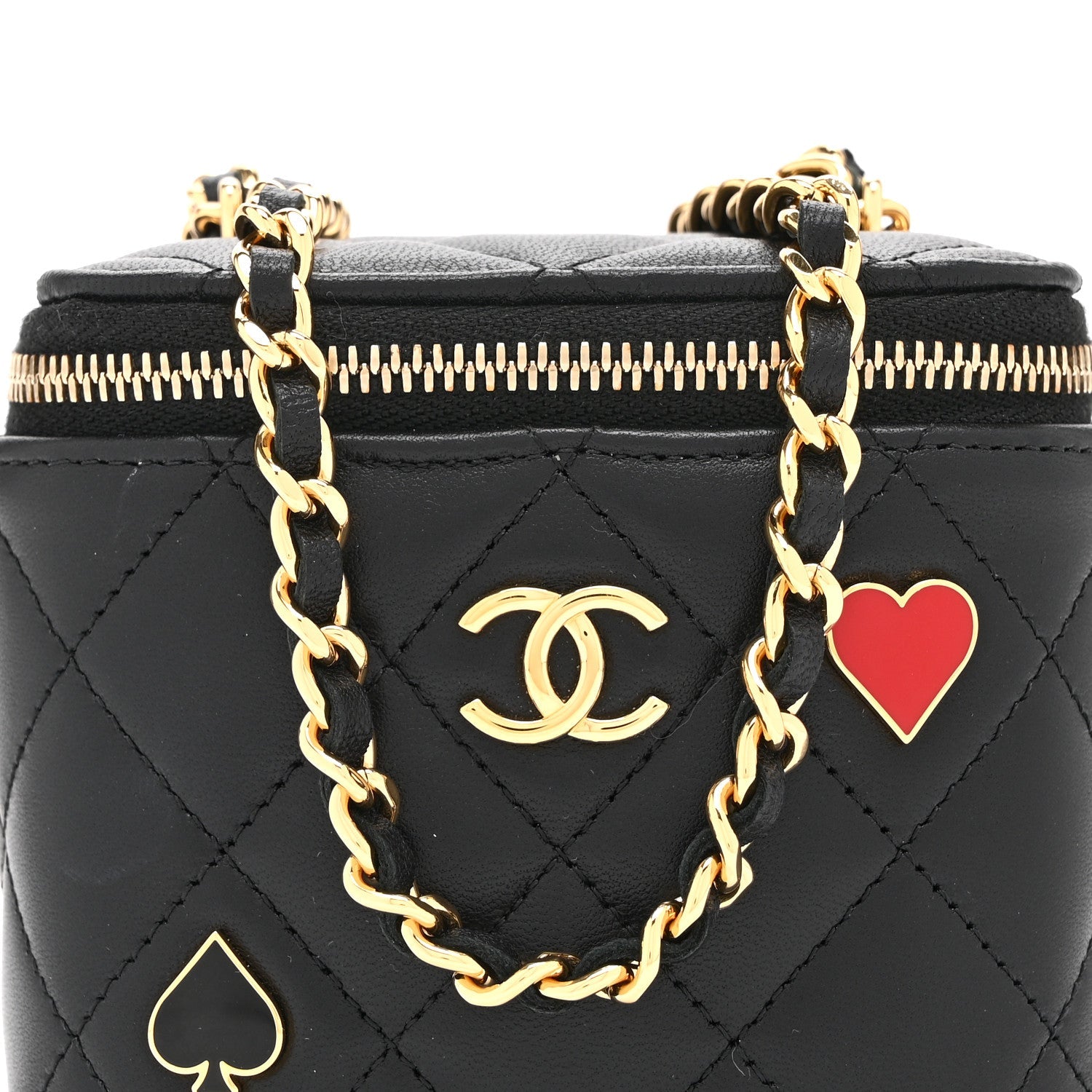 Lambskin Quilted Enamel Coco Casino Mini Vanity Case With Chain Black