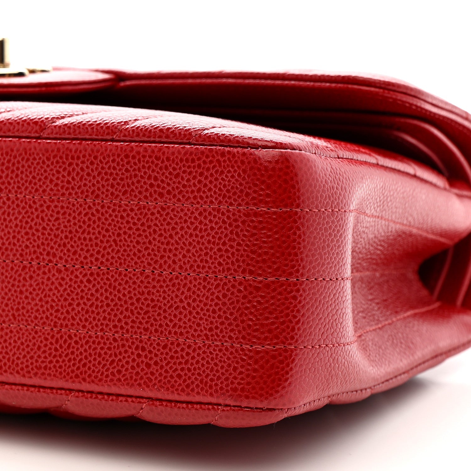 Caviar Chevron Quilted Small Double Flap Red