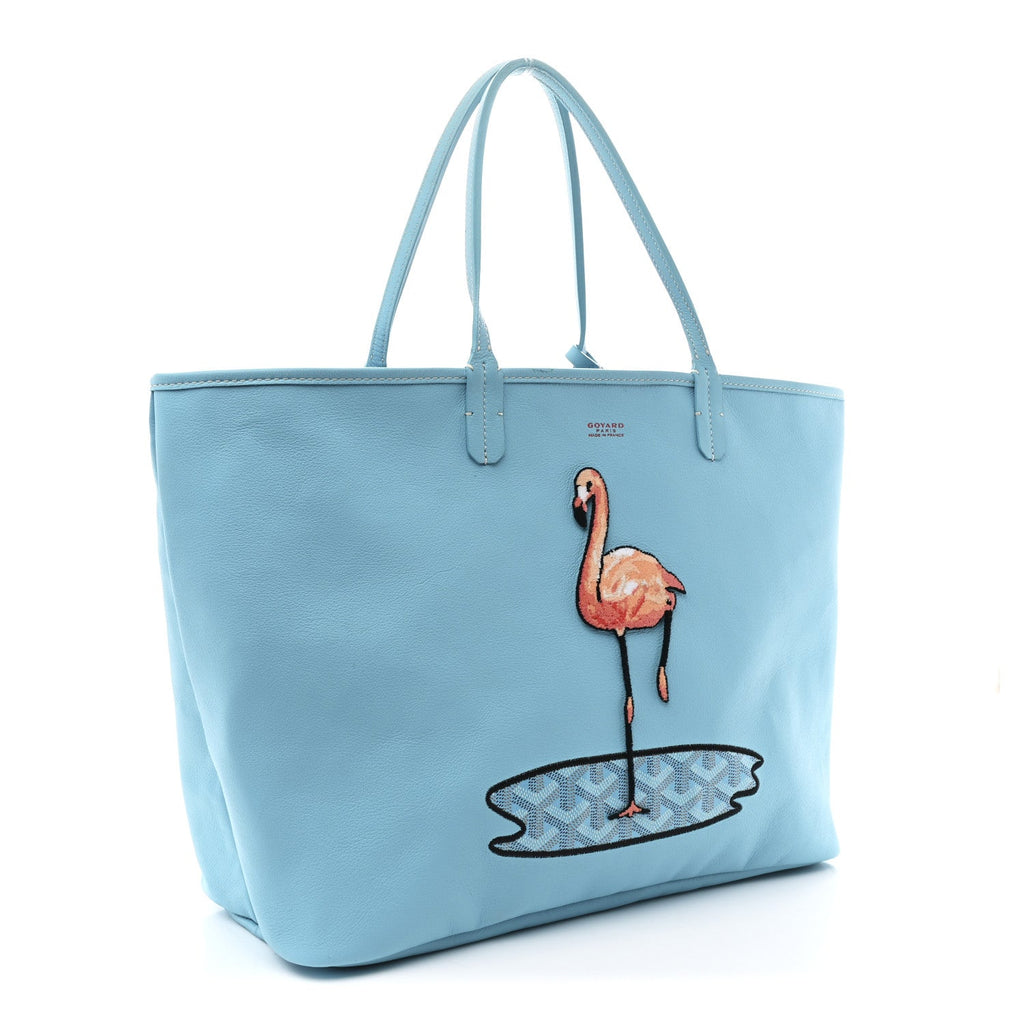 Goyardine Embroidered Flamingo Reversible Anjou PM Sky Blue