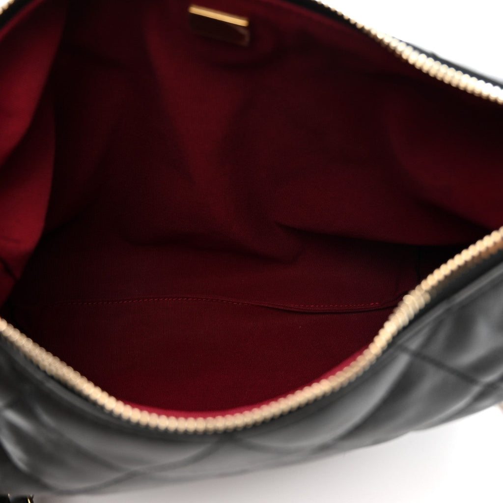 Lambskin Quilted Maxi Hobo Black