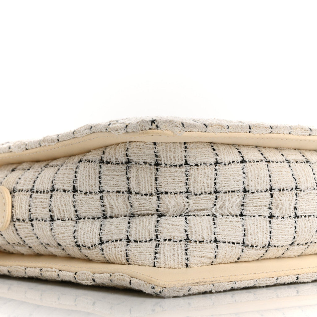 Tweed Resin Small Zipped Shopping Bag White Black