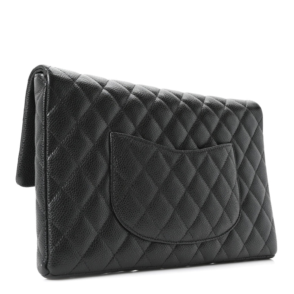 Caviar Quilted Flap Clutch Dark Grey