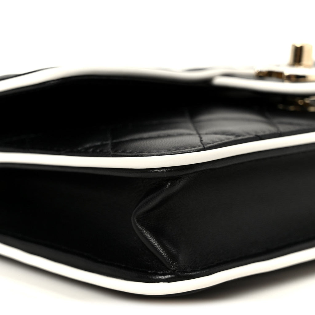 Lambskin Quilted Resin CC Mini Flap Bag Black White