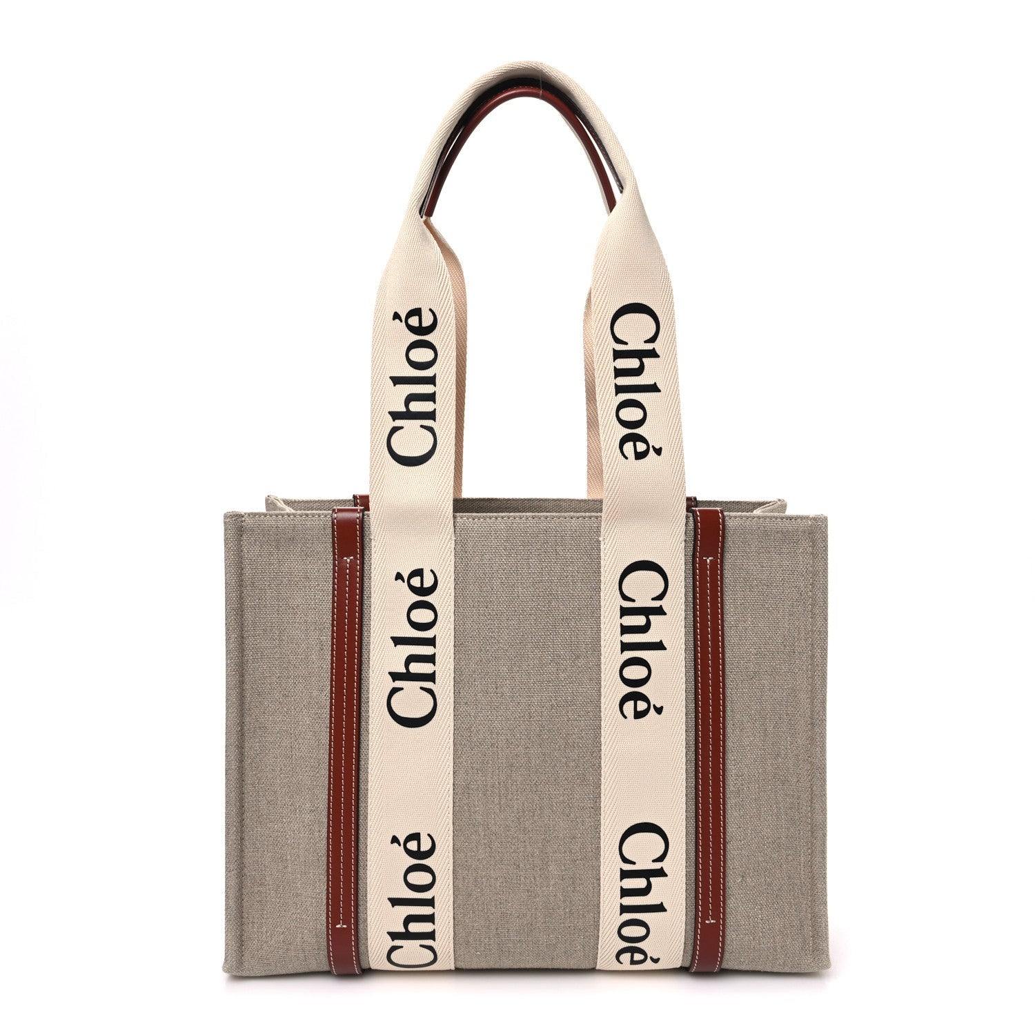 Cotton Calfskin Medium Woody Ribbon Tote White Brown