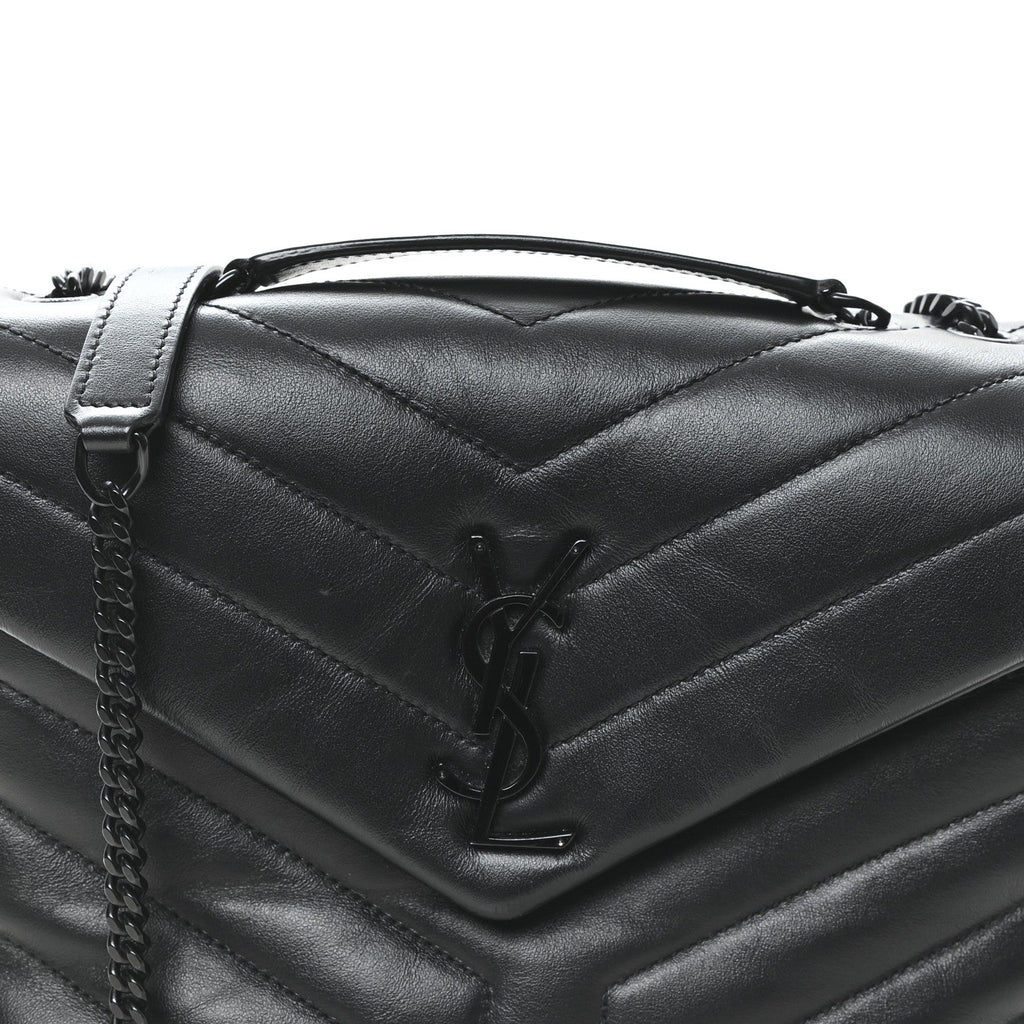 Calfskin Y Quilted Monogram Small Loulou Chain Satchel Black