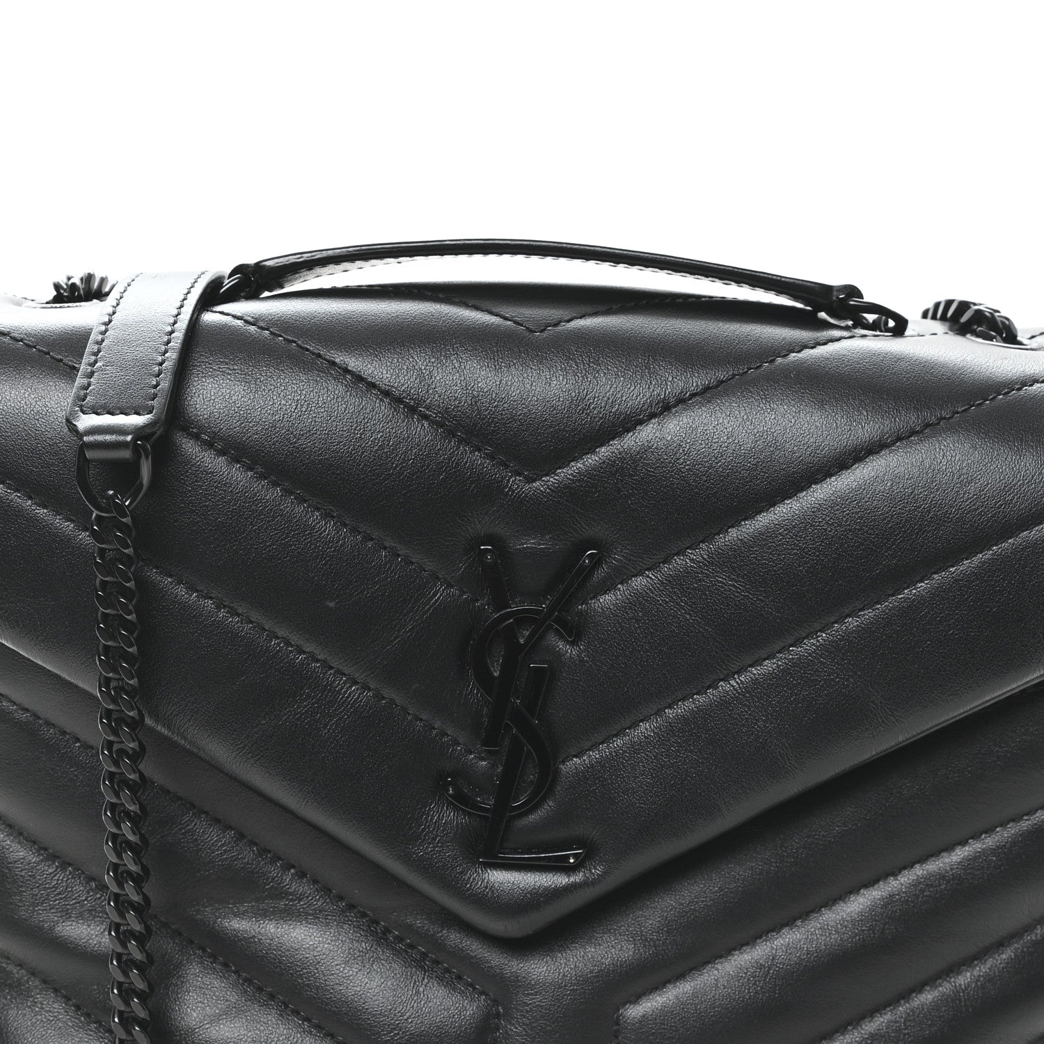Calfskin Y Quilted Monogram Small Loulou Chain Satchel Black