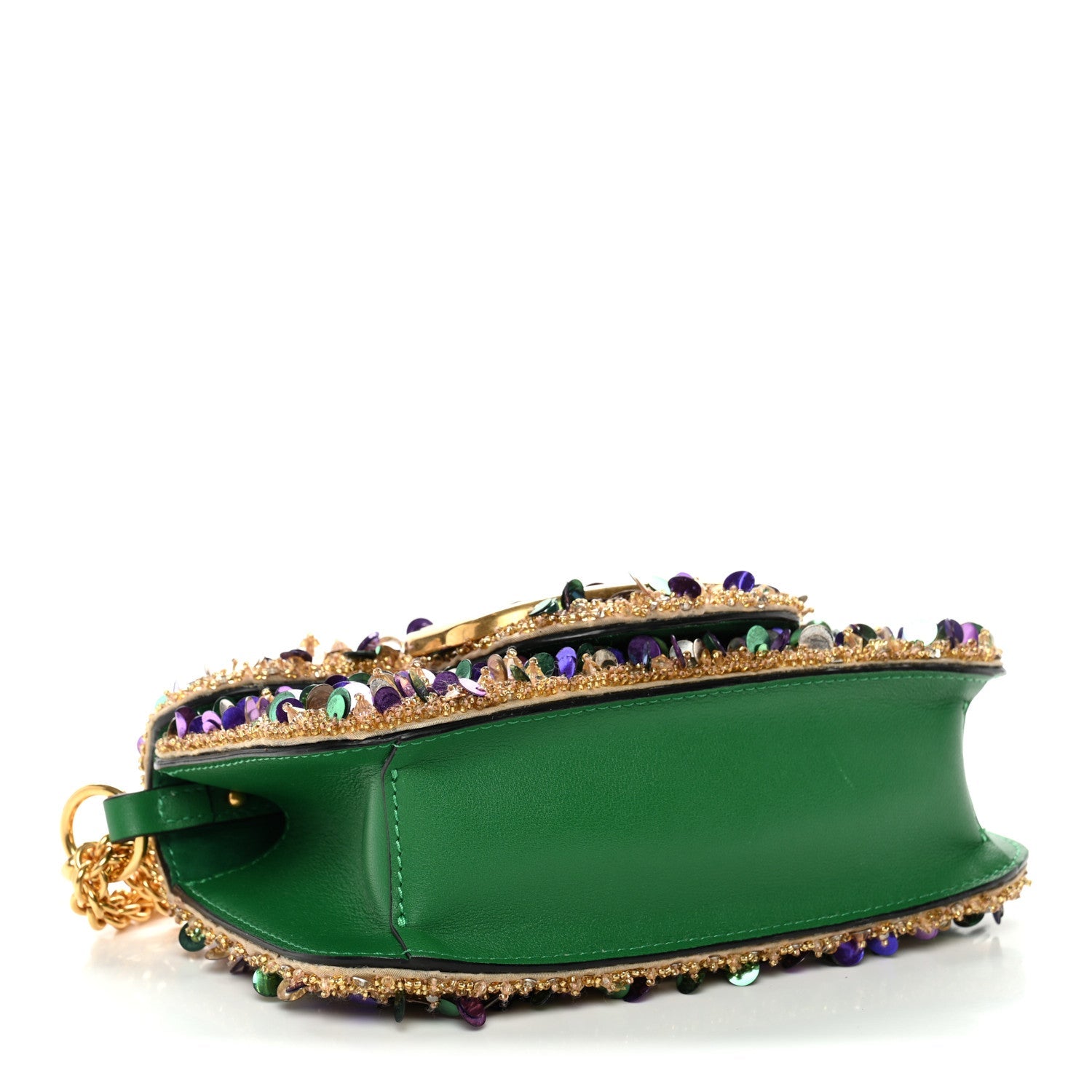 Sequin Crystal Vlogo Embroidered Small Loco Shoulder Bag Gold Multicolor