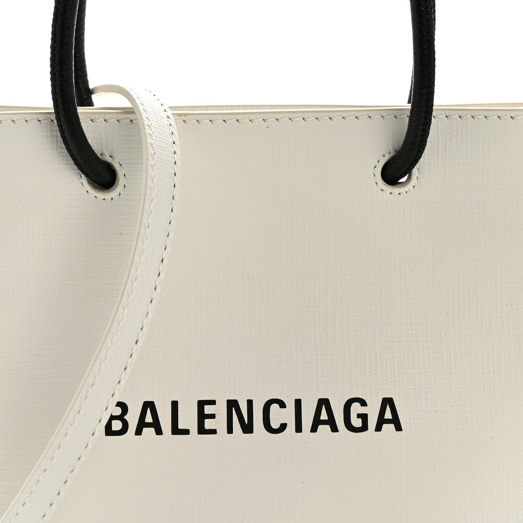 Squared Calfskin Logo North South Shopper Tote XXS White