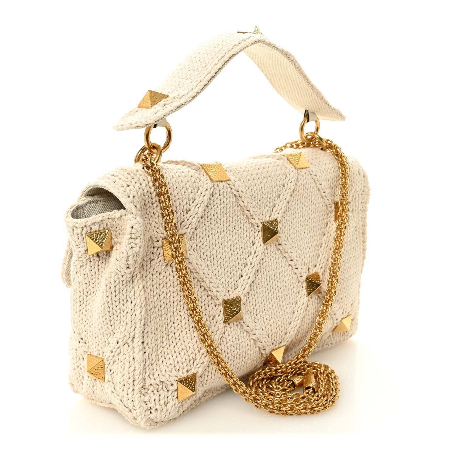 Knit Large Roman Stud Shoulder Bag Ecru