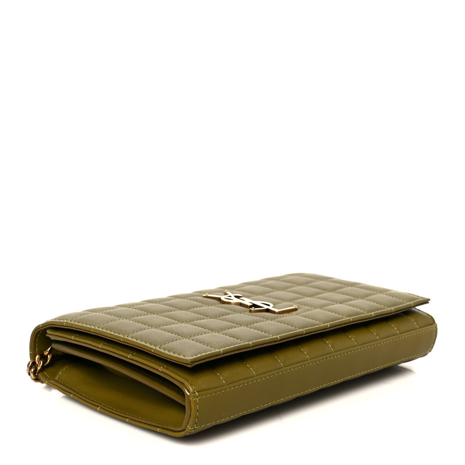 Lambskin Carre Quilted Cassandre Chain Wallet Olive Drab