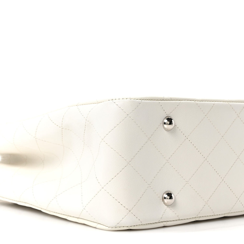 Calfskin Quilted Large Classic Shopping Tote White