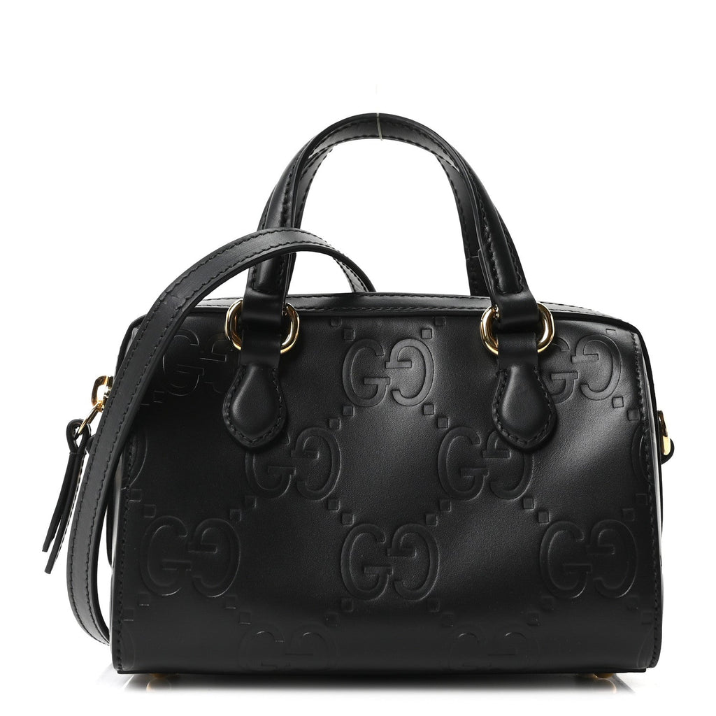 Calfskin Jumbo GG Embossed Super Mini Top Handle Bowler Bag Black